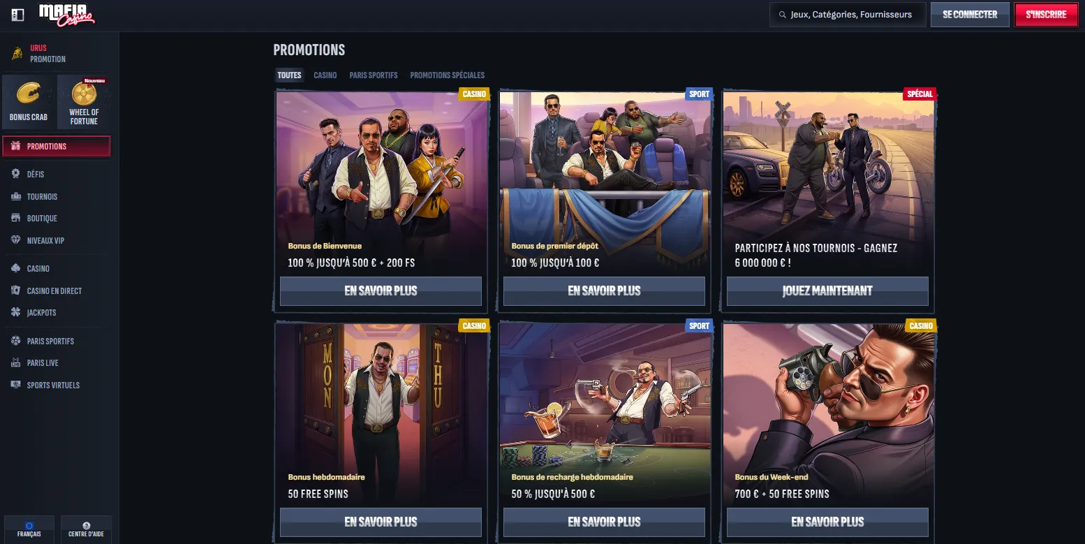 Code promo Mafia Casino France activation