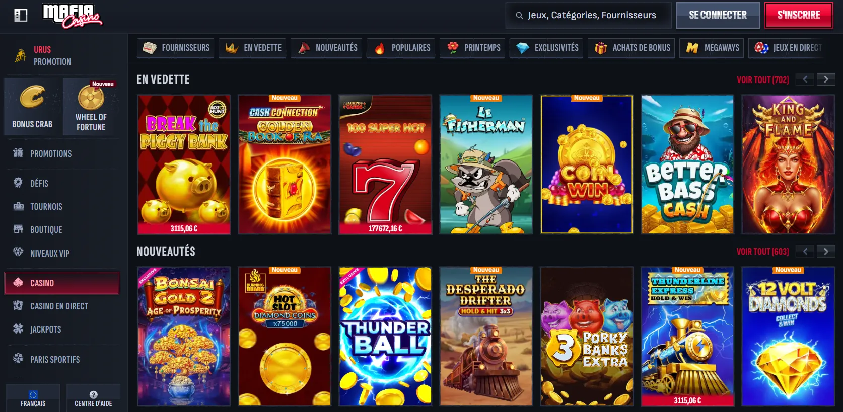 Meilleurs slots RTP Mafia Casino France